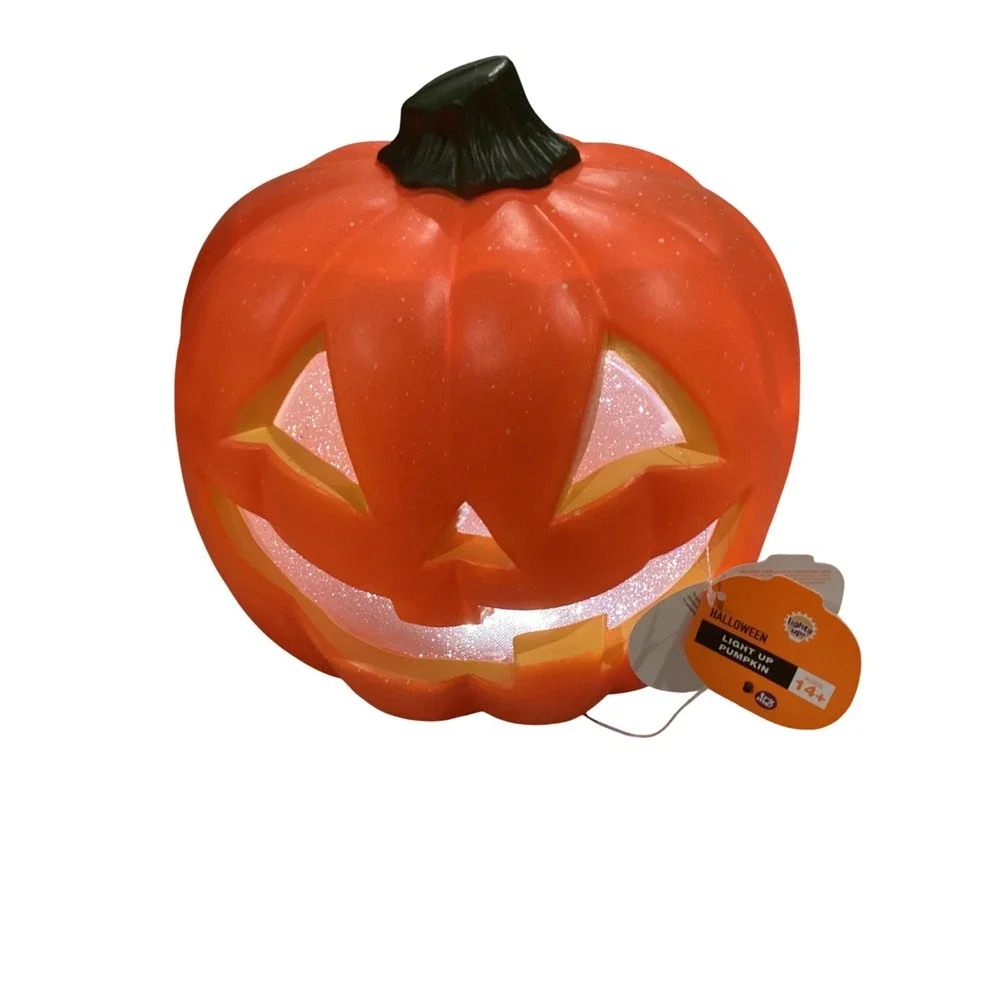 Halloween Light Up Pumpkin Jack-O-Lantern Orange Glitter Glow Decoration NEW